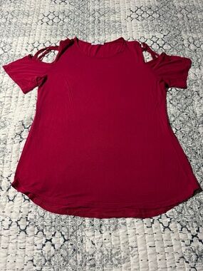 Adreamly Red Criss Cross Cut Out Shoulder Knit Top Ladies 2X